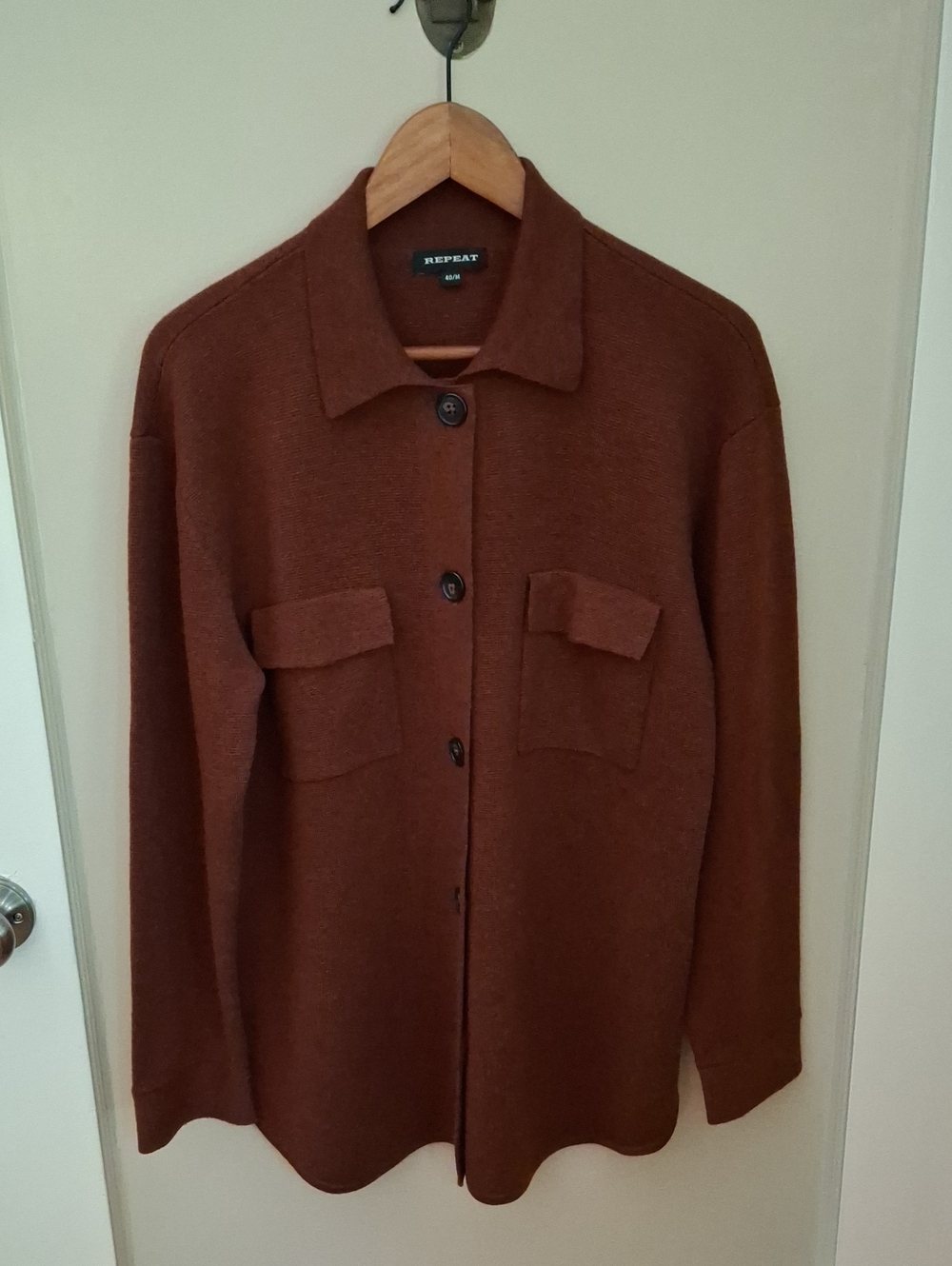 Repeat Women's Brown Button-Up Merino Wool Knit Cardigan_1